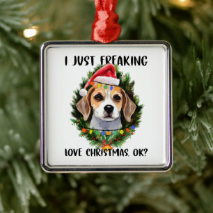 Beagle I Just Freaking Love Christmas Ok Christmas Metal Tree Decoration