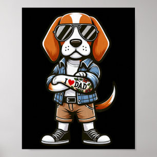 Beagle I Love Dad Funny Dog Tattoo  Poster