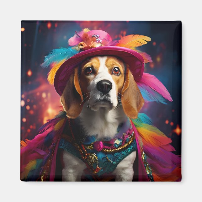  Beagle in a Feathered Hat  Magnet (Front)
