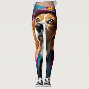 Beagle in a Pink Hat Leggings