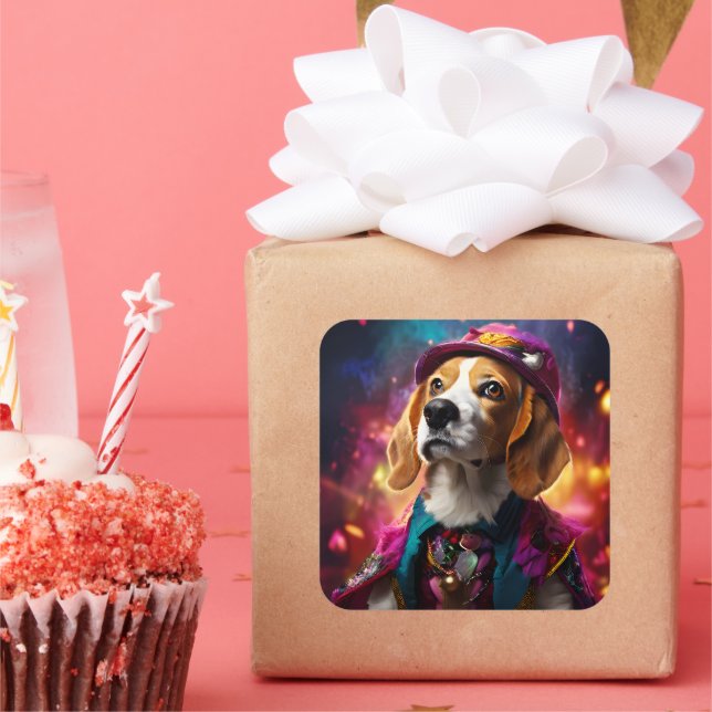  Beagle in a Pink Hat  Square Sticker (Party)