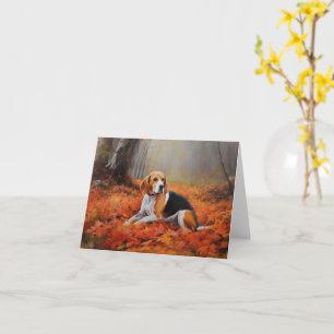 Beagle in Autumn Leaves Fall Inspire  Card