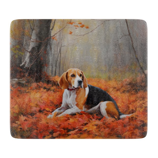 Beagle in Autumn Leaves Fall Inspire  Cutting Board (Front)