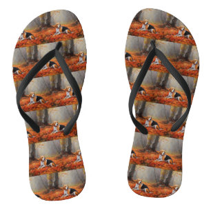 Beagle in Autumn Leaves Fall Inspire Jandals