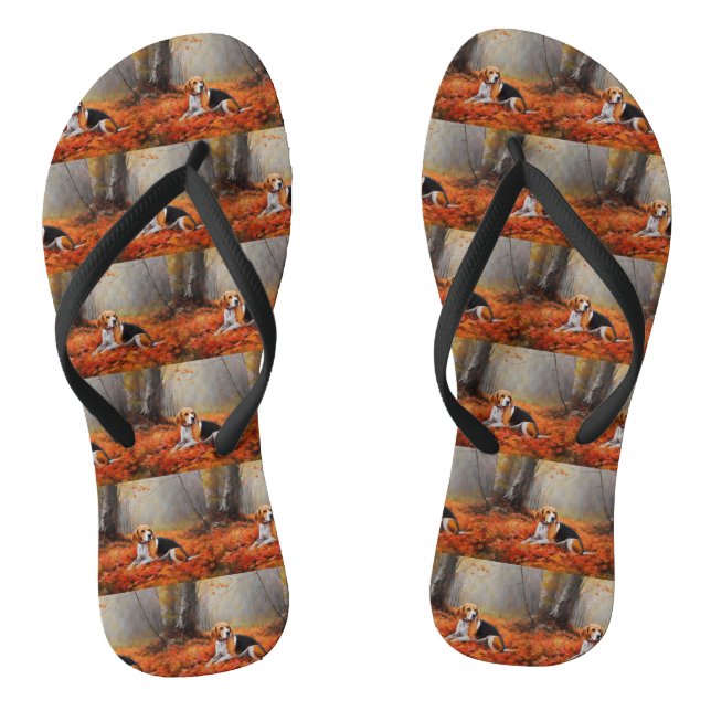 Beagle in Autumn Leaves Fall Inspire  Jandals (Footbed)