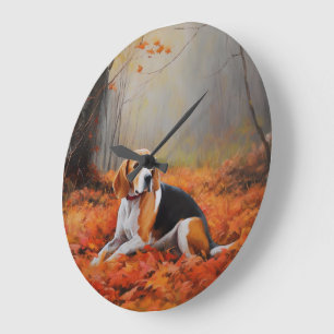 Beagle in Autumn Leaves Fall Inspire  Large Clock
