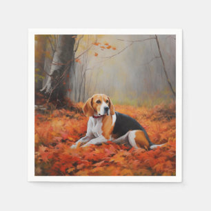 Beagle in Autumn Leaves Fall Inspire Napkin