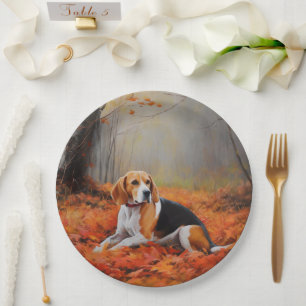 Beagle in Autumn Leaves Fall Inspire Paper Plate
