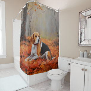 Beagle in Autumn Leaves Fall Inspire  Shower Curtain
