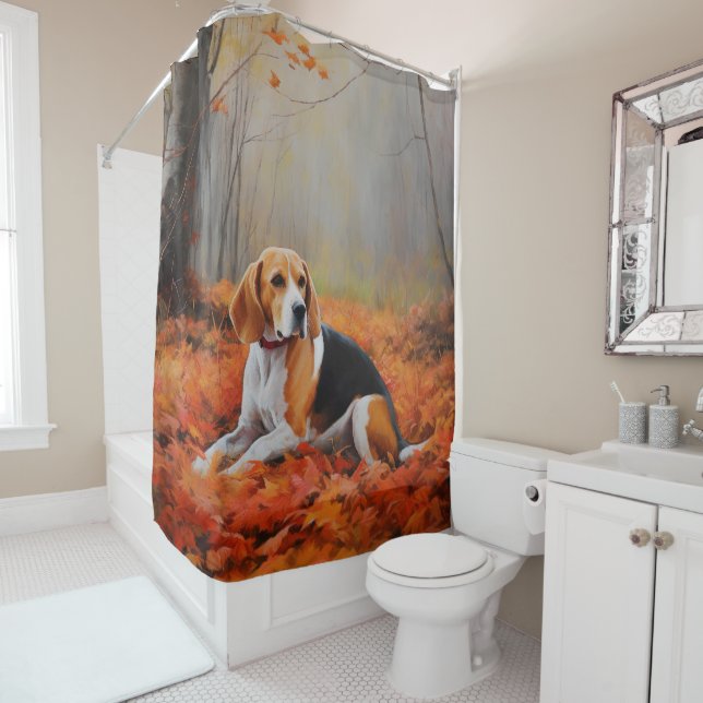 Beagle in Autumn Leaves Fall Inspire  Shower Curtain (In Situ)