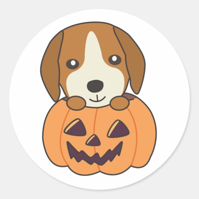 Beagle In Pumpkin Sweet Dogs Happy Halloween Class Classic Round Sticker (Front)