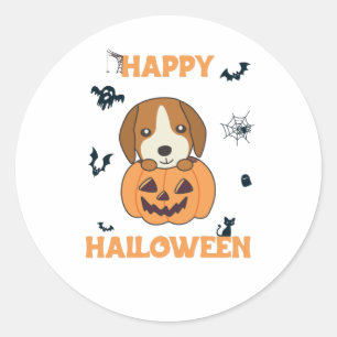 Beagle In Pumpkin Sweet Dogs Happy Halloween Classic Round Sticker