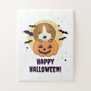 Beagle In Pumpkin Sweet Dogs Happy Halloween Jigsaw Puzzle