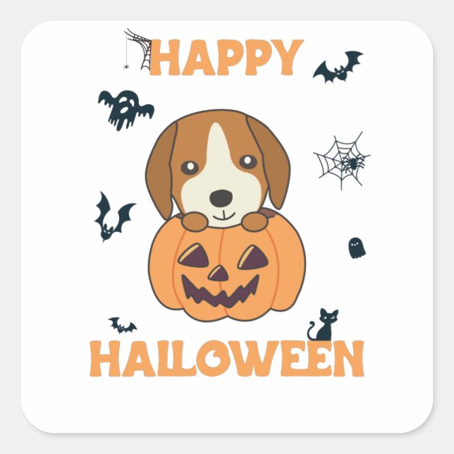 Beagle In Pumpkin Sweet Dogs Happy Halloween Square Sticker (Front)
