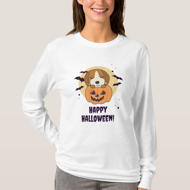 Beagle In Pumpkin Sweet Dogs Happy Halloween T-Shirt (Front)
