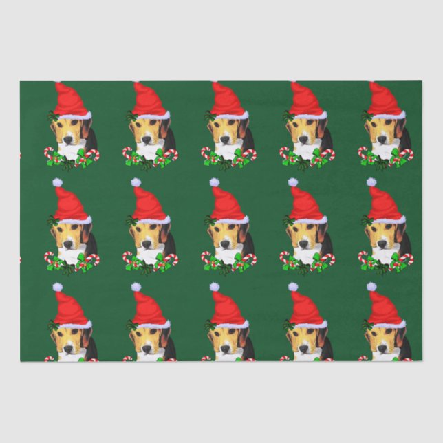 Beagle in Santa Hat Christmas Tissue Paper (Front)