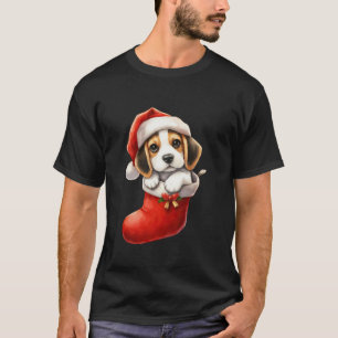 Beagle In Sock Christmas Santa Hat Xmas Dog Lover T-Shirt