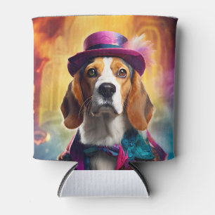 Beagle in Vibrant Costume Can Cooler