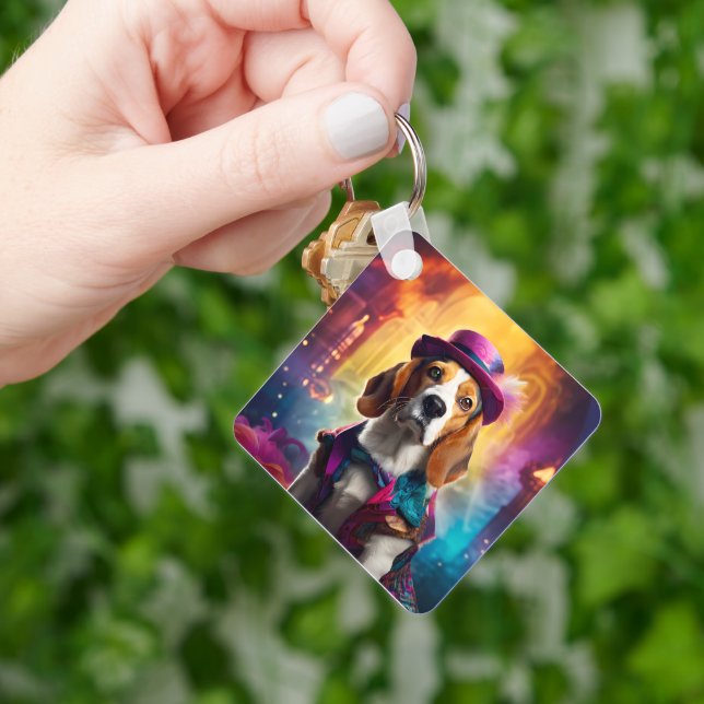  Beagle in Vibrant Costume Key Ring (Hand)