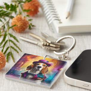 Beagle in Vibrant Costume Key Ring