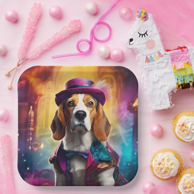  Beagle in Vibrant Costume Paper Plate (Party)