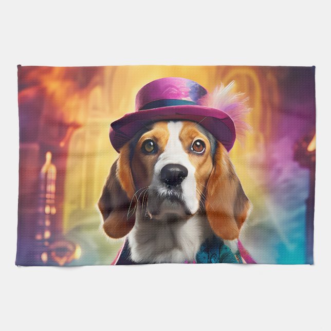  Beagle in Vibrant Costume Tea Towel (Horizontal)