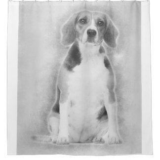 Beagle Is Drawn In Pencil With A Silver Background Shower Curtain