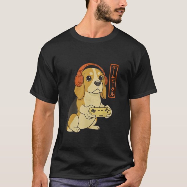Beagle Japanese Gamer Men Women Boy Funny Video Ga T-Shirt (Front)