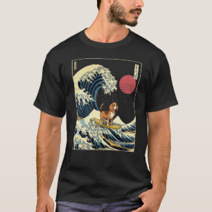 Beagle Japanese Kanagawa Wave Funny Surf Dog  T-Shirt