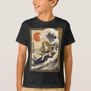 Beagle japanese surfing kanagawa wave funny samura T-Shirt