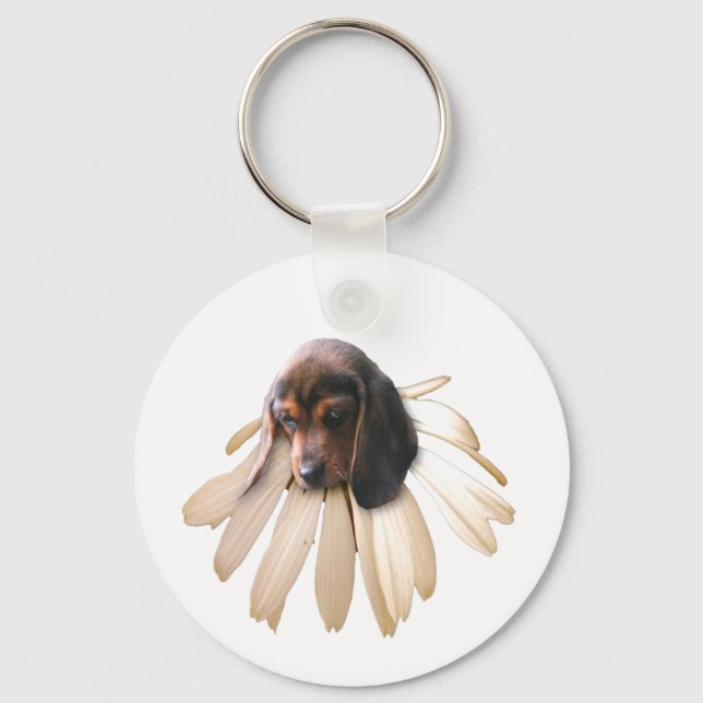 Beagle Keychain (White Flower) (Front)