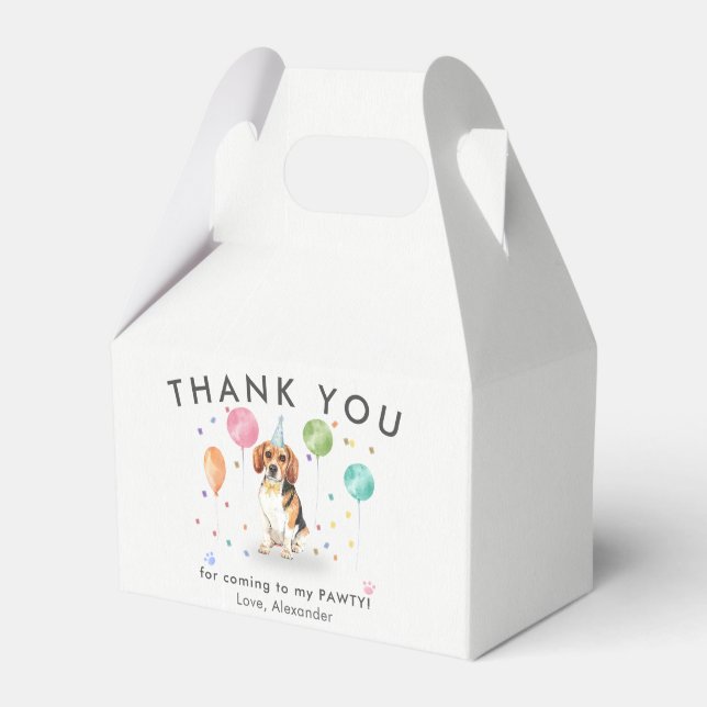 Beagle Lets Pawty Puppy Dog Birthday Thank You  Favour Box (Front Side)
