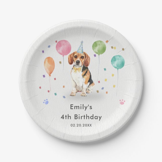 Beagle Lets Puppy Dog Kids Birthday Party Paper Plate (Front)