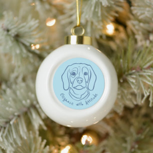 Beagle Line Art, Elegance with Attitude Ceramic Ball Christmas Ornament