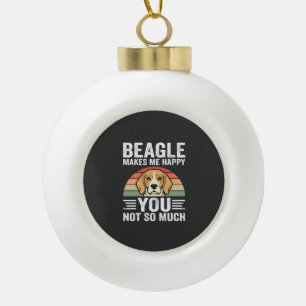Beagle Makes Me Happy Dog Lover Ceramic Ball Christmas Ornament