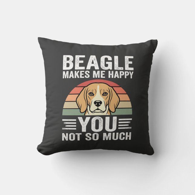 Beagle Makes Me Happy Dog Lover Cushion (Front)