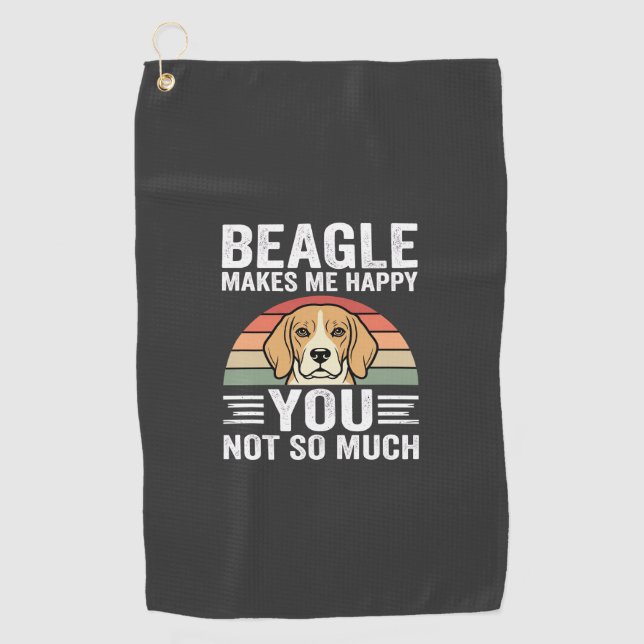 Beagle Makes Me Happy Dog Lover Golf Towel (Front)
