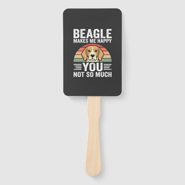 Beagle Makes Me Happy Dog Lover Hand Fan (Front)
