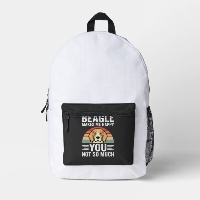 Beagle Makes Me Happy Dog Lover Printed Backpack (Front)