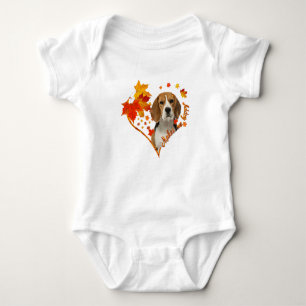 Beagle Makes Me Happy Fall Heart Leaves  Baby Bodysuit