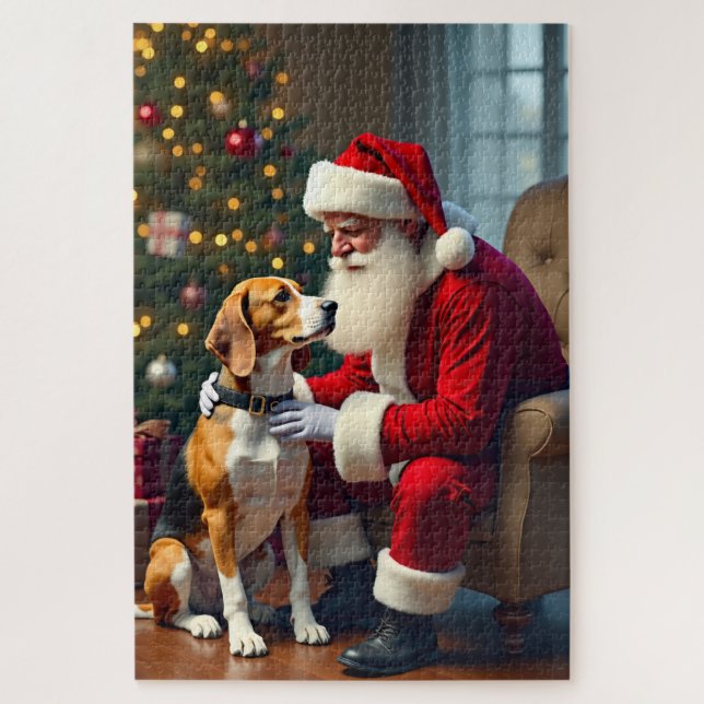 Beagle Meets Santa Christmas Painting Jigsaw Puzzle (Vertical)