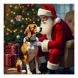 Beagle Meets Santa Christmas Painting Poster