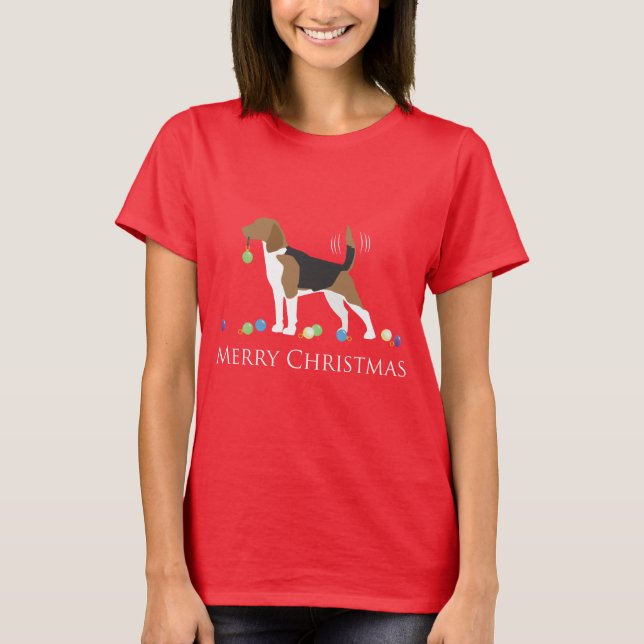 Beagle Merry Christmas Design T-Shirt (Front)