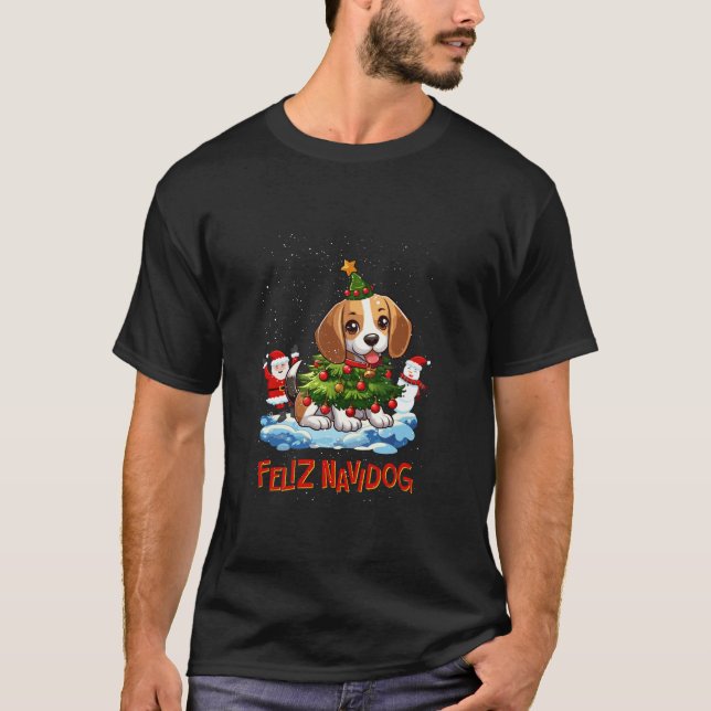 Beagle Merry Christmas Tree Lights Dog X Mas Dogs  T-Shirt (Front)