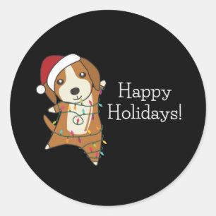 Beagle Merry Christmas Winter Animals Dog Classic  Round Sticker