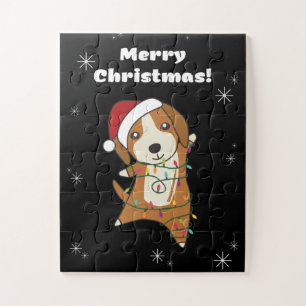 Beagle Merry Christmas Winter Animals Dog Jigsaw Puzzle