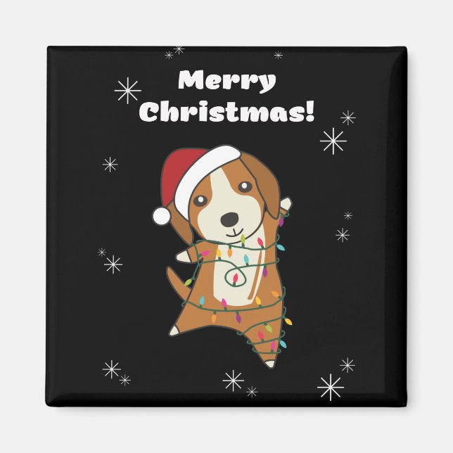 Beagle Merry Christmas Winter Animals Dog Magnet (Front)