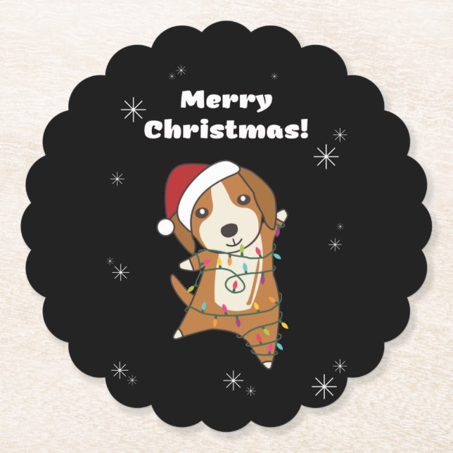 Beagle Merry Christmas Winter Animals Dog Paper Coaster (Front)