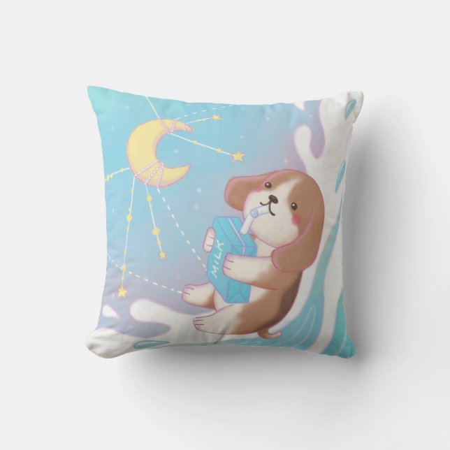 Beagle, Milk & the Moon Cushion (Front)