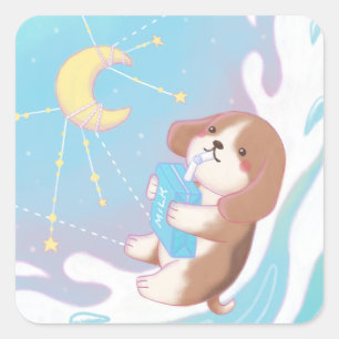 Beagle, Milk & the Moon Square Sticker